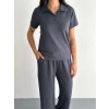 MARSiLYAN- Osy Modal Yumuşak Dokulu Kumaş Kısa Kollu Yakalı T-shirt Pantalon Ikili Takım- Antrasit