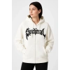 MARSiLYAN- Oversize Kapüşonlu Sweatshirt Hoodie 3 İplik Şardonlu Pamuklu Kumaş, Önü Baskılı, Fermuarlı Rahat Kalıp, Kışlık Ve Sokak Stili Sweat - Beyaz