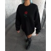 MARSiLYAN- Oversize Üç İplik Bisiklet Yaka Baskılı SweatShirt - Siyah