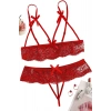 MARSİLYAN-- Özel Bölgesi Açık Kırmızı Fantezi Sütyen Külot Takımı