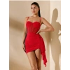 MARSiLYAN-  Özel Şık Tasarım Kırmızı Korse Görünümlü Mini Club Elbisesi