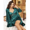 MARSiLYAN-  Özel Tasarım Dantel İşlemeli Sırt Dekolteli Sabahlıklı 2li Yeşil Saten Gecelik Takımı