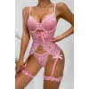MARSiLYAN- Özel Tasarım Dantelli Fantezi Pembe Jartiyer Takımı
