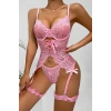 MARSiLYAN-  Özel Tasarım Dantelli Fantezi Pembe Jartiyer Takımı