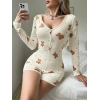 MARSiLYAN-  Pamuklu Ekru Ayıcık Desenli Düğmeli Tulum Pijama