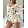 MARSiLYAN-  Pamuklu Ekru Ayıcık Desenli Düğmeli Tulum Pijama