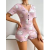 MARSiLYAN- Pamuklu Pembe Kuzu Desenli Düğmeli Uzun Kol Tulum Pijama