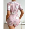 MARSiLYAN- Pamuklu Pembe Kuzu Desenli Düğmeli Uzun Kol Tulum Pijama