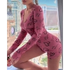 MARSiLYAN- Pamuklu Pembe Siyah Kalp Desenli Düğmeli Uzun Kol Tulum Pijama