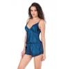 MARSiLYAN-  Petrol Mavi Saten Babydoll Şort Takımı