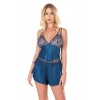 MARSiLYAN-  Petrol Mavisi Saten Babydoll Şort Takımı