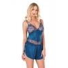 MARSiLYAN-  Petrol Mavisi Saten Babydoll Şort Takımı