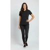 MARSiLYAN- Pike Kumaş Düğmeli Yaka Regular Rahat Günlük Kısa Kol Tişört T-shirt - Siyah