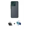 MARSİLYAN™- Redmi 10C Kılıf Ahenk Çizgi Serisi - Siyah 3D Antistatik Cam Ekran Koruyucu + Kamera Lens Koruma Cam - SF