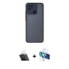 MARSİLYAN™- Redmi 10C Kılıf Ahenk Çizgi Serisi - Siyah 3D Antistatik Cam Ekran Koruyucu + Kamera Lens Koruma Cam - SF