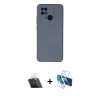 MARSİLYAN™- Redmi 10C Kılıf Ahenk Serisi - Siyah 3D Antistatik Cam Ekran Koruyucu + Kamera Lens Koruma Cam - SF