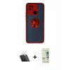 MARSİLYAN™- Redmi 10C Kılıf Yörünge Çizgi - Siyah 20D Premium Cam Ekran Koruyucu + Kamera Lens Koruma Cam - SF