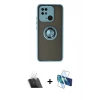 MARSİLYAN™- Redmi 10C Kılıf Yörünge Çizgi - Siyah 3D Antistatik Cam Ekran Koruyucu + Kamera Lens Koruma Cam - SF