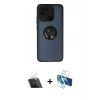 MARSİLYAN™- Redmi 10C Kılıf Yörünge Çizgi - Siyah 3D Antistatik Cam Ekran Koruyucu + Kamera Lens Koruma Cam - SF