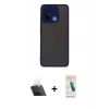 MARSİLYAN™- Redmi 12C Kılıf Ahenk Çizgi Serisi - Şeffaf Pasifik Cam Ekran Koruyucu + Şeffaf Kamera Lens Koruma Cam
