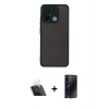 MARSİLYAN™- Redmi 12C Kılıf Ahenk Çizgi Serisi - Siyah 3D Antistatik Hayalet Cam Ekran Koruyucu + Kamera Lens Koruma Cam - SF