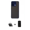 MARSİLYAN™- Redmi 12C Kılıf Ahenk Çizgi Serisi - Siyah 6D Antistatik Mat Seramik Hayalet Nano Ekran Koruyucu + Kamera Lens Koruma Cam - SF