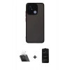 MARSİLYAN™- Redmi 12C Kılıf Ahenk Çizgi Serisi - Siyah 6D Antistatik Mat Seramik Hayalet Nano Ekran Koruyucu + Kamera Lens Koruma Cam - SF
