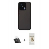 MARSİLYAN™- Redmi 12C Kılıf Ahenk Çizgi Serisi - Siyah Mat Seramik Nano Ekran Koruyucu + Kamera Lens Koruma Cam - SF