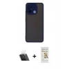 MARSİLYAN™- Redmi 12C Kılıf Ahenk Çizgi Serisi - Siyah Mat Seramik Nano Ekran Koruyucu + Kamera Lens Koruma Cam - SF