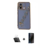 MARSİLYAN™- Redmi 12C Kılıf Nova Işık Prime - Siyah 3D Antistatik Hayalet Cam Ekran Koruyucu + Kamera Lens Koruma Cam - SF