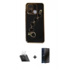 MARSİLYAN™- Redmi 12C Kılıf Nova Işık Prime - Siyah 3D Antistatik Hayalet Cam Ekran Koruyucu + Kamera Lens Koruma Cam - SF