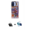 MARSİLYAN™- Redmi 12C Kılıf Siluet Çizgi Koleksiyonu - Siyah 3D Antistatik Cam Ekran Koruyucu + Kamera Lens Koruma Cam - SF