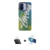 MARSİLYAN™- Redmi 12C Kılıf Siluet Çizgi Koleksiyonu - Siyah 3D Antistatik Cam Ekran Koruyucu + Kamera Lens Koruma Cam - SF