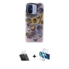 MARSİLYAN™- Redmi 12C Kılıf Siluet Çizgi Koleksiyonu - Siyah 3D Antistatik Cam Ekran Koruyucu + Kamera Lens Koruma Cam - SF