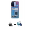 MARSİLYAN™- Redmi 12C Kılıf Siluet Çizgi Koleksiyonu - Siyah 3D Antistatik Cam Ekran Koruyucu + Kamera Lens Koruma Cam - SF