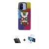 MARSİLYAN™- Redmi 12C Kılıf Siluet Çizgi Koleksiyonu - Siyah 3D Antistatik Cam Ekran Koruyucu + Kamera Lens Koruma Cam - SF