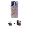 MARSİLYAN™- Redmi 12C Kılıf Siluet Çizgi Koleksiyonu - Siyah 3D Antistatik Mat Seramik Nano Ekran Koruyucu + Kamera Lens Koruma Cam - SF