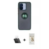 MARSİLYAN™- Redmi 12C Kılıf Yörünge Çizgi - Siyah Mat Seramik Nano Ekran Koruyucu + Kamera Lens Koruma Cam - SF