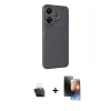 MARSİLYAN™- Redmi 13 4G Kılıf Eksen Form Prime - Siyah 3D Antistatik Mat Seramik Nano Ekran Koruyucu + Kamera Lens Koruma Cam - SF