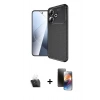 MARSİLYAN™- Redmi 13 4G Kılıf Eksen Form Prime - Siyah 3D Antistatik Mat Seramik Nano Ekran Koruyucu + Kamera Lens Koruma Cam - SF