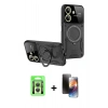 MARSİLYAN™- Redmi 13C Kılıf Kıvılcım Modern Serisi - Siyah 3D Antistatik Mat Seramik Nano Ekran Koruyucu + Raze Metal Kamera Lens - GS