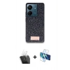 MARSİLYAN™- Redmi 13C Kılıf Vadi Klasik Serisi - Siyah 3D Antistatik Cam Ekran Koruyucu + Kamera Lens Koruma Cam - SF