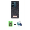 MARSİLYAN™- Redmi 13C Kılıf Vadi Klasik Serisi - Siyah 3D Antistatik Seramik Nano Ekran Koruyucu + Raze Metal Kamera Lens - GS
