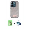 MARSİLYAN™- Redmi 13C Kılıf Vadi Klasik Serisi - Siyah 3D Antistatik Seramik Nano Ekran Koruyucu + Raze Metal Kamera Lens - GS