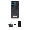 MARSİLYAN™- Redmi 13C Kılıf Vadi Klasik Serisi - Siyah 6D Antistatik Mat Seramik Hayalet Nano Ekran Koruyucu + Kamera Lens Koruma Cam - SF