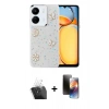 MARSİLYAN™- Redmi 13C Kılıf Yörünge Form - Siyah 3D Antistatik Mat Seramik Nano Ekran Koruyucu + Kamera Lens Koruma Cam - SF