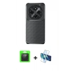 MARSİLYAN™- Redmi 14C Kılıf Eksen Form Prime - Siyah 3D Antistatik Seramik Nano Ekran Koruyucu + Raze Metal Kamera Lens - SH