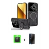 MARSİLYAN™- Redmi 14C Kılıf Kıvılcım Modern Serisi - Siyah 3D Antistatik Hayalet Cam Ekran Koruyucu + Raze Metal Kamera Lens - SH