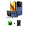 MARSİLYAN™- Redmi 14C Kılıf Kıvılcım Modern Serisi - Siyah 3D Antistatik Hayalet Cam Ekran Koruyucu + Raze Metal Kamera Lens - SH