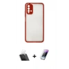 MARSİLYAN™- Redmi 9T Kılıf Ahenk Çizgi Serisi - Şeffaf Pasifik Cam Ekran Koruyucu + Kamera Lens Koruma Cam - SF